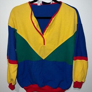 Vintage Colorful Sweater with Unique Pockets